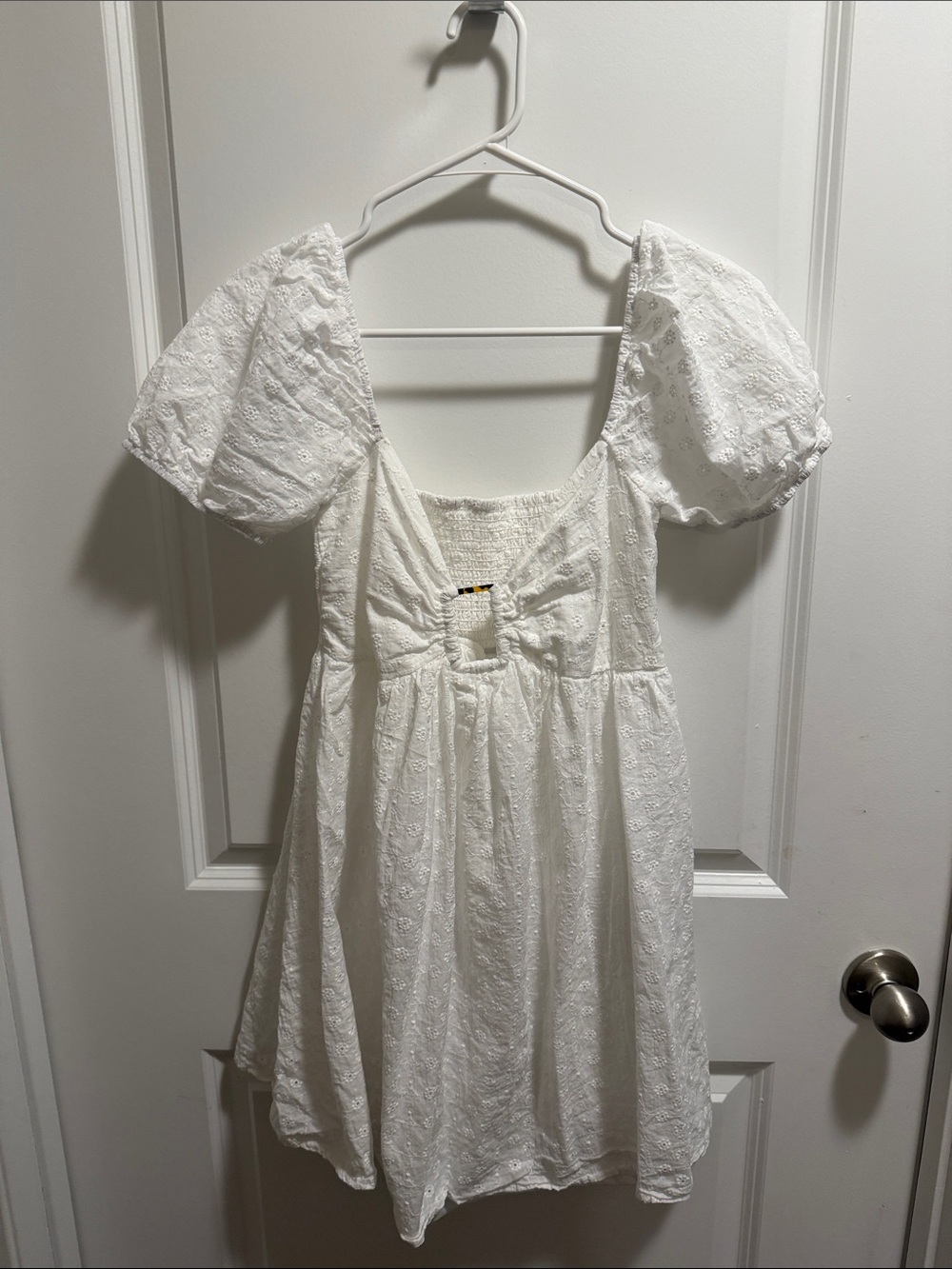 Lulu's White Swiss Dot Puff Sleeve Mini Dress